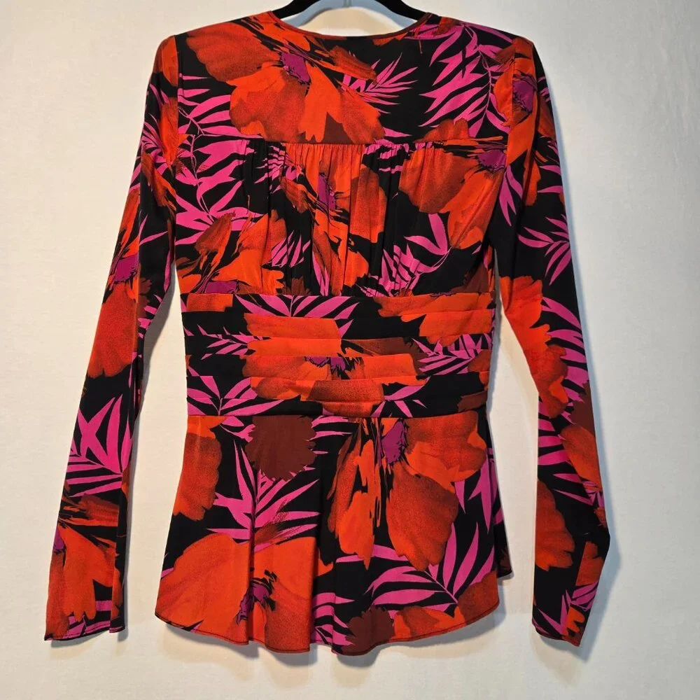 VERONICA BEARD Old Money Y2K Pevero Red Floral Stretch Silk Babydoll Top Size 2. - Picture 3 of 17